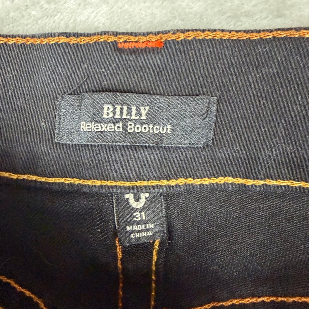 True Religion Billy Relaxed Bootcut Jeans Black Orange Contrast Stitch Mens 31 - Picture 11 of 15